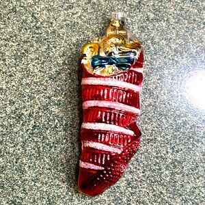 Glass Blown Red Stocking w/ Toys Christmas Vintage Ornament made in West Germany